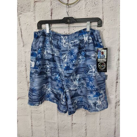 Maui & Sons Men's board shorts trunks Surf Floral Hawaiian Blue Sz XL NWT - Picture 1 of 9